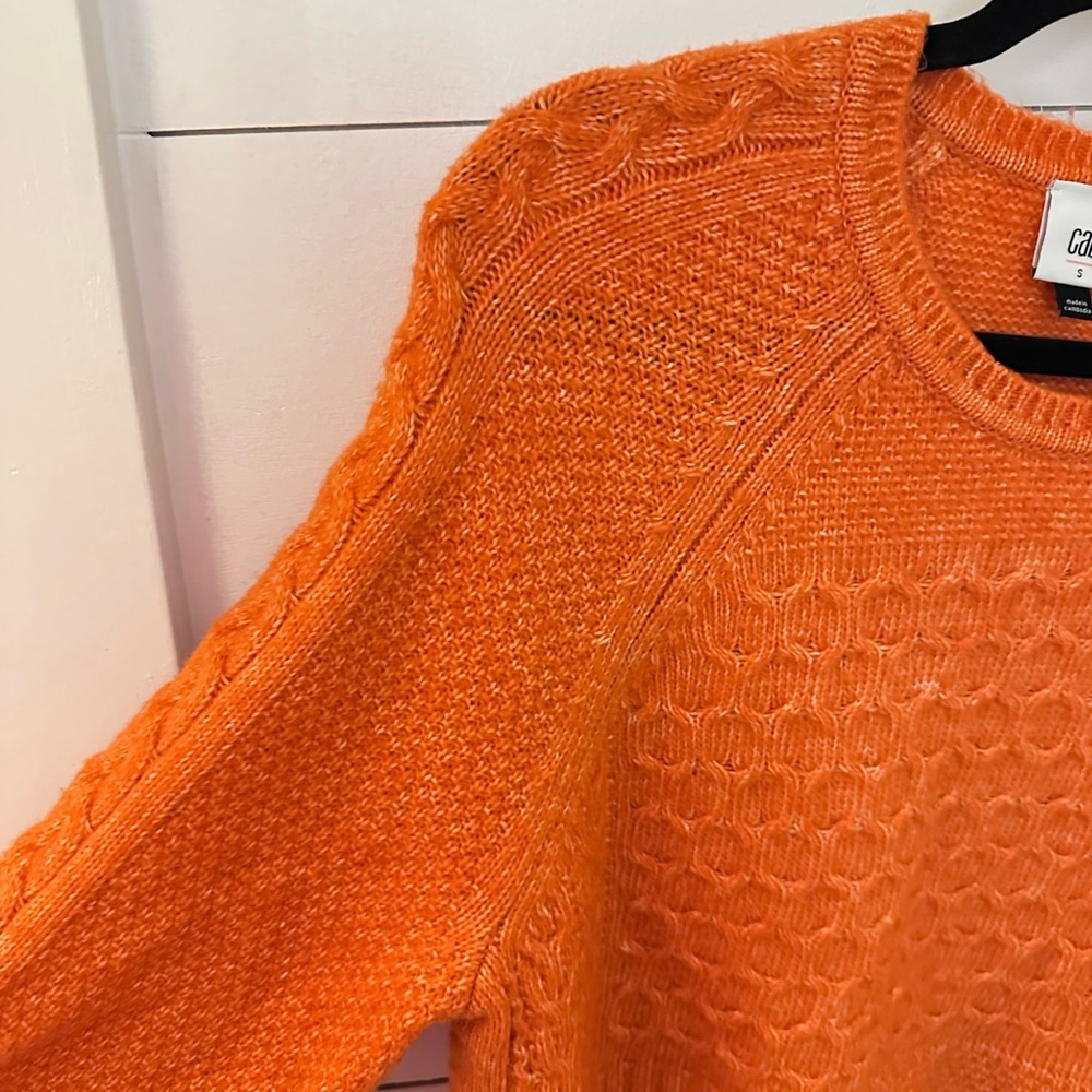 CABI #4038 Harvest cable knit hunter orange cotton woman balloon sleeve sweater - Picture 8 of 15